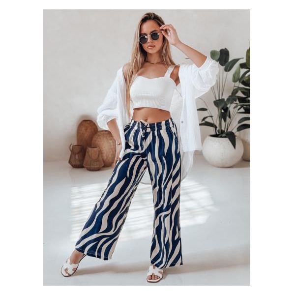 Dámske pruhované široké nohavice ZEBRAVIBE námornícka béžová