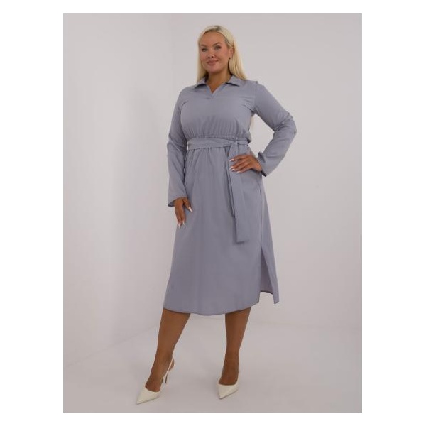 Dámske šaty s vreckovým pásom bavlnené plus size sivé