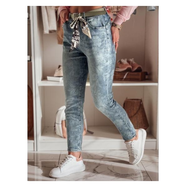Dámske slim fit džínsové nohavice s opaskom FLORETTA modré