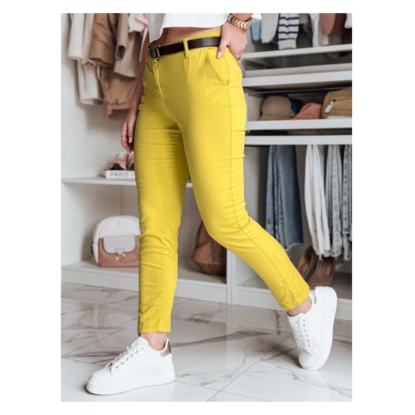 Dámske slim fit nohavice s opaskom LINESKA horčicová