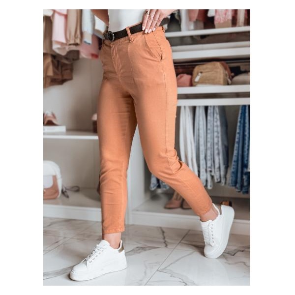 Dámske slim fit nohavice s opaskom TAIRONIK tehlová