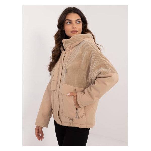 Dámsky prechodný kabát s kapucňou hnedý
