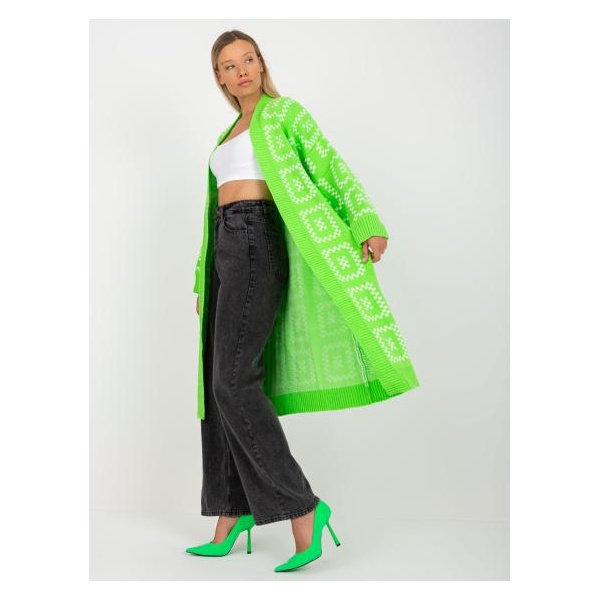 Fluorescenčný zelený dlhý oversized kardigán RUE PARIS