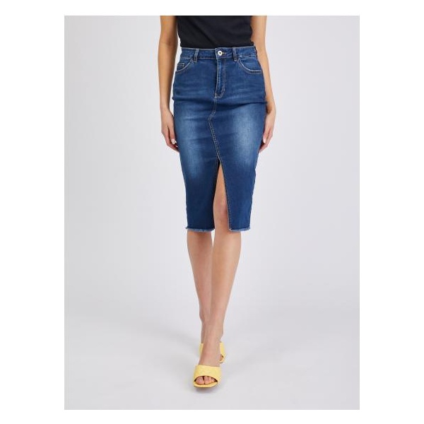 Modrá dámska džínsová sukňa s rukávmi