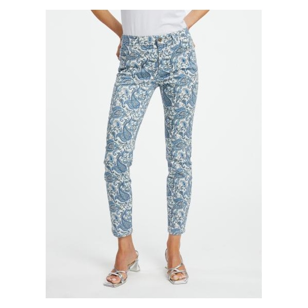 Modré dámske vzorované džínsy slim fit strihu