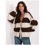 Oversized sveter v ecru a hnedej farbe s detailom na viazanie RUE PARIS