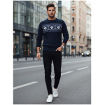 Pánsky tmavomodrý sveter so snehovými vločkami Dstreet WX2277