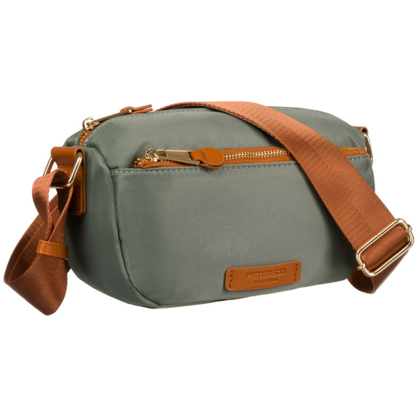 Dámska nylonová crossbody kabelka v zeleno-hnedom odtieni s nastaviteľným popruhom – Peterson