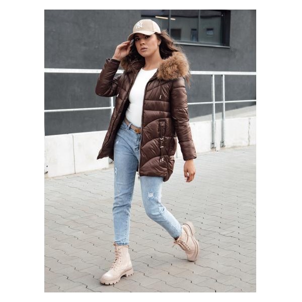 Dámska zimná bunda s kapucňou WINTERCHIC kávová