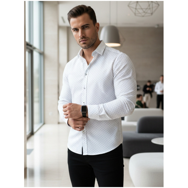 Pánska košeľa slim fit DX2697 – biela košeľa so subtílnym mikrovzorom