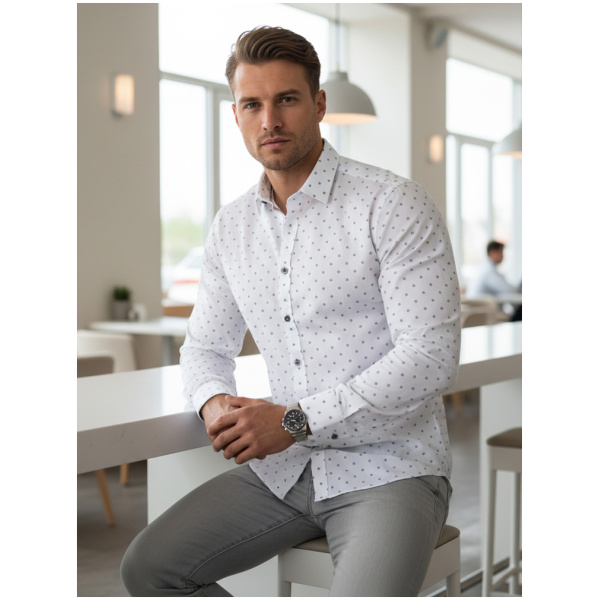 Pánska košeľa slim fit DX2700 – biela moderná košeľa pre elegantného muža