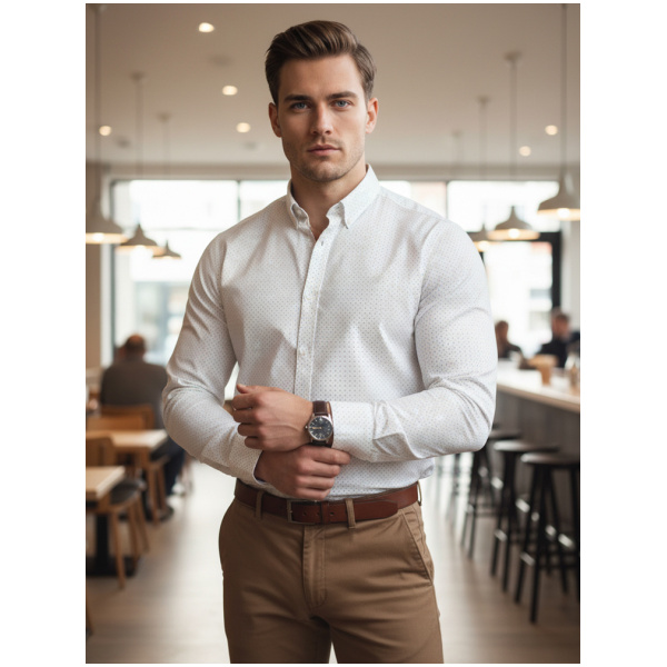 Pánska slim fit vzorovaná košeľa biela Dstreet DX2694