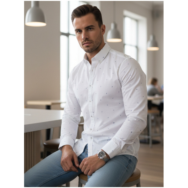 Pánska slim fit vzorovaná košeľa biela Dstreet DX2698
