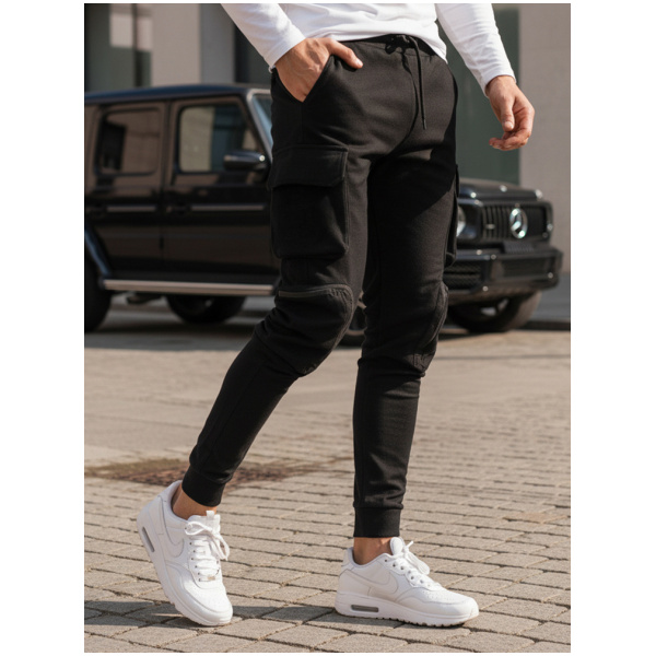 Pánske čierne cargo nohavice Dstreet UX4164
