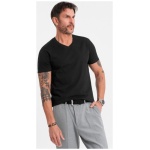 Basic bavlnené čierne tričko s V-výstrihom V1 TSBS-0237 - XXL