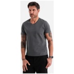 Basic bavlnené grafitové tričko s V-výstrihom V3 TSBS-0237 - XXL