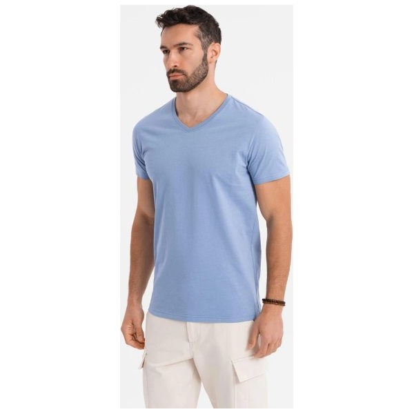 Basic bavlnené modré tričko s V-výstrihom V20 TSBS-0237 - XL