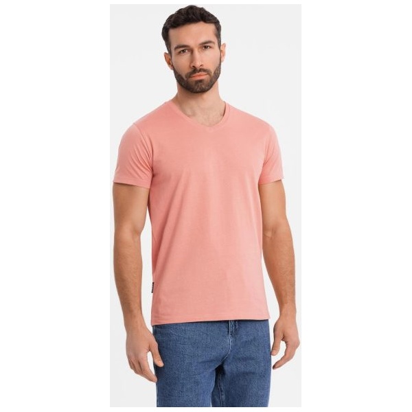 Basic bavlnené ružové tričko s V-výstrihom V7 TSBS-0237 - XXL