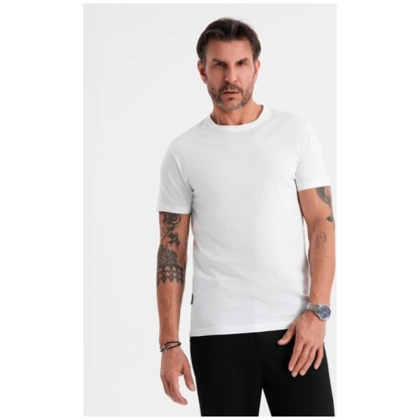 Basic biele bavlnené tričko s okrúhlym výstrihom V4 TSBS-0236 - XL