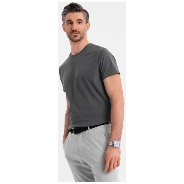 Basic grafitové bavlnené tričko s okrúhlym výstrihom V15 TSBS-0236 - XXL