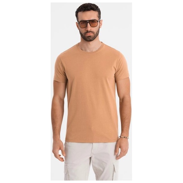 Basic hnedé bavlnené tričko s okrúhlym výstrihom V21 TSBS-0236 - XL