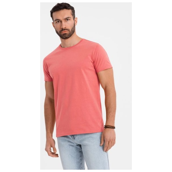 Basic koralové bavlnené tričko s okrúhlym výstrihom V17 TSBS-0236 - S