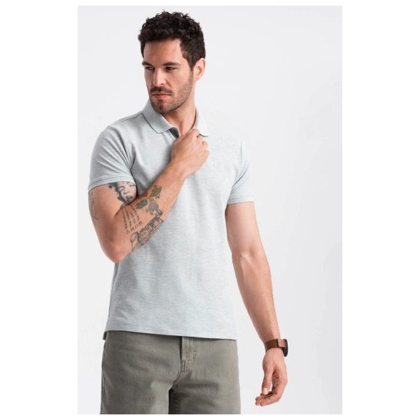 Bavlnená jednofarebná polokošeľa pre mužov šedá v20 om-pobs-0100 - 4XL