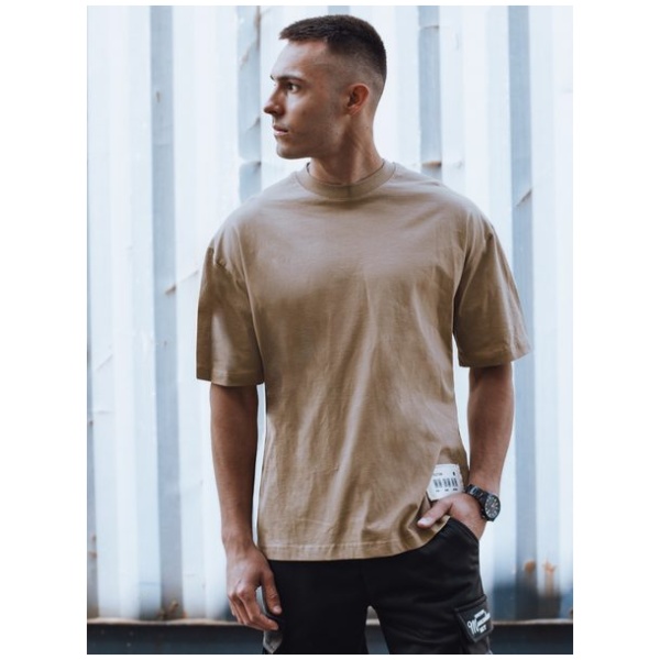 Bavlnené pánske tričko s krátkym rukávom béžové - S