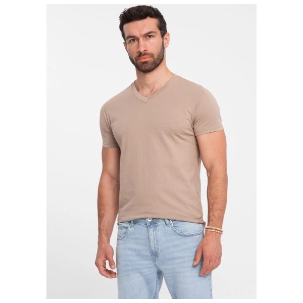 Bavlnené popolavé tričko s V-výstrihom V21 TSBS-0145 - 3XL