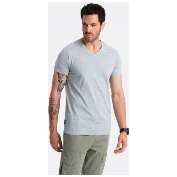Bavlnené šedé tričko s V-výstrihom V16 TSBS-0145 - 4XL