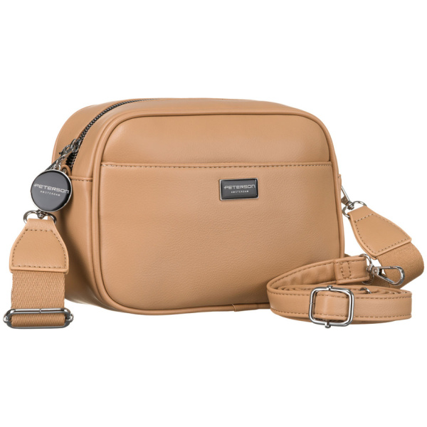 Béžová dámska crossbody kabelka z eko kože s dvoma popruhmi – Peterson