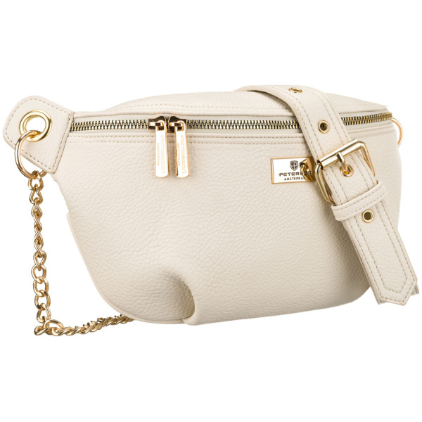 Béžová dámska crossbody kabelka z ekologickej kože so zipsom a ozdobným retiazkovým detailom
