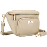 Béžová dámska crossbody kabelka z ekologickej kože so zlatými detailmi