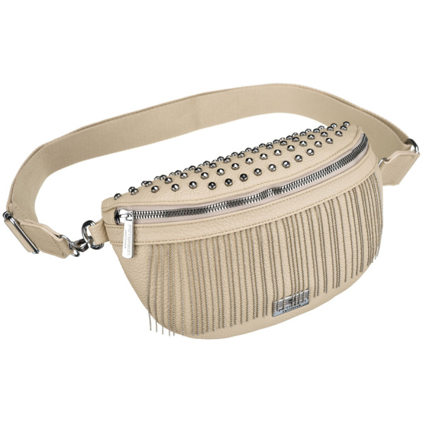 Béžová dámska crossbody taška Peterson z ekologickej kože so striebornými cvočkami