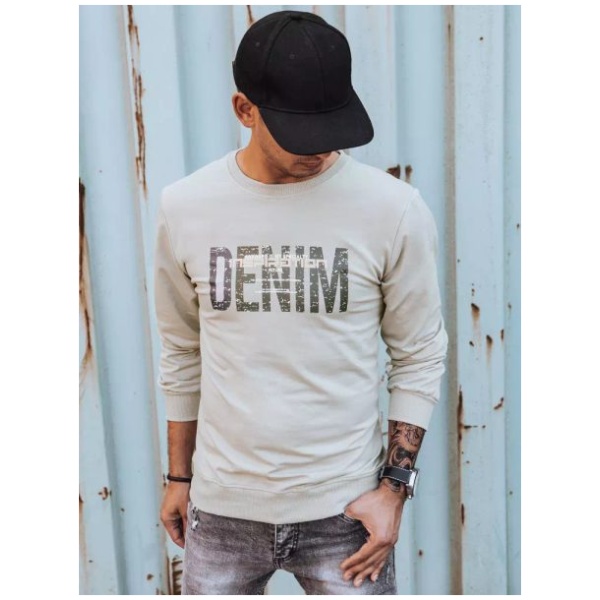 Béžová mikina bez kapucne s potlačou Denim - XL