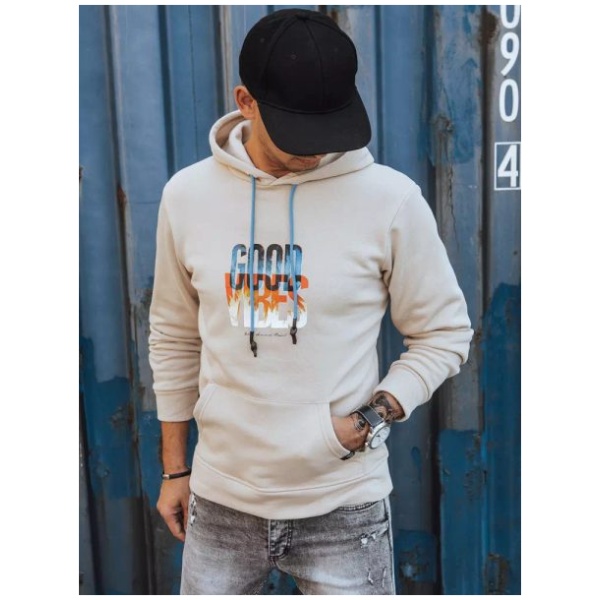 Béžová mikina s potlačou Good Vibes - 3XL