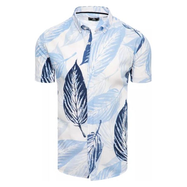 Biela pánska letná košeľa s modrou potlačou - M