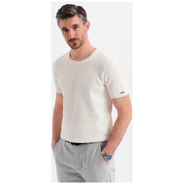 Biele úpletové pánske tričko V1 TSCT-0244 - XL