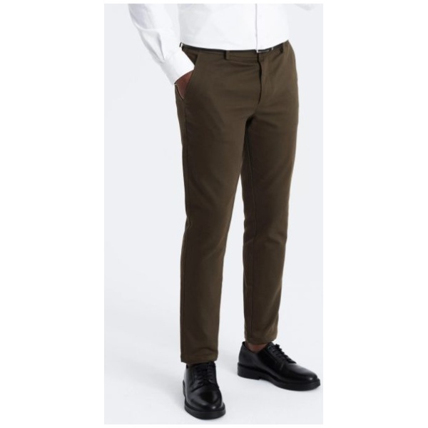 Chinos olivové nohavice klasického strihu s jemnou textúrou V4 PACP-0190 - XXL