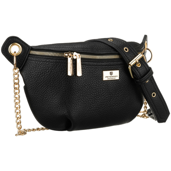Čierna dámska crossbody kabelka z ekologickej kože s retiazkovým detailom