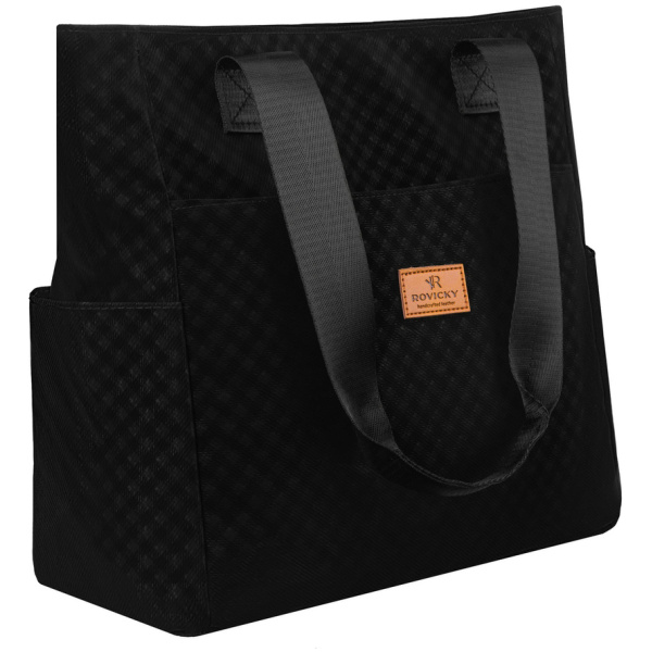 Čierna dámska shopper kabelka s geometrickým vzorom a veľkým objemom - Rovicky