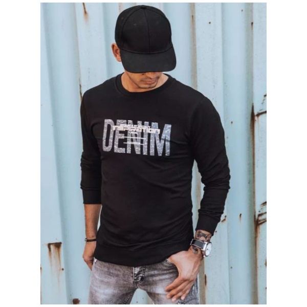 Čierna mikina bez kapucne s potlačou Denim - XXL