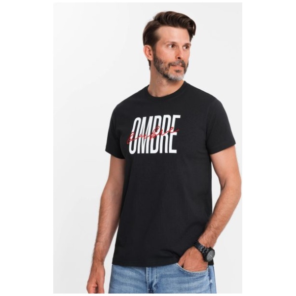 Čierne bavlnené tričko s nápisom OMBRE V2 TSPT-0210 - S