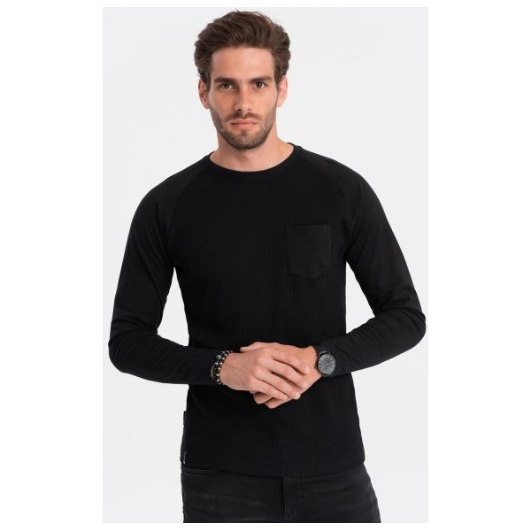 Čierne tričko s dlhým rukávom a vreckom om-lscl-0109 - XL