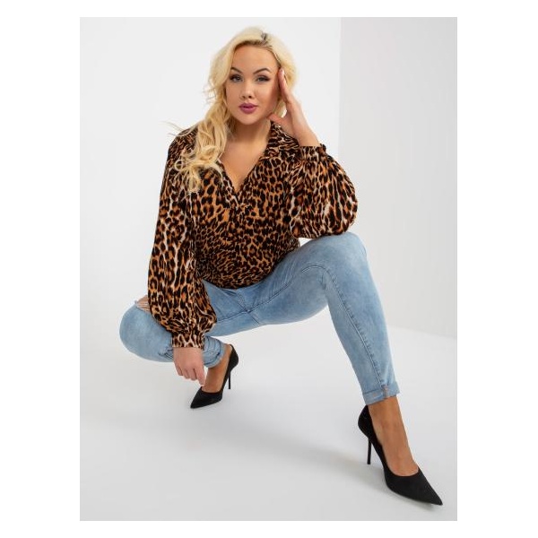 Dámska blúzka s leopardím potlačou plus size GERDA svetlo hnedá a čierna