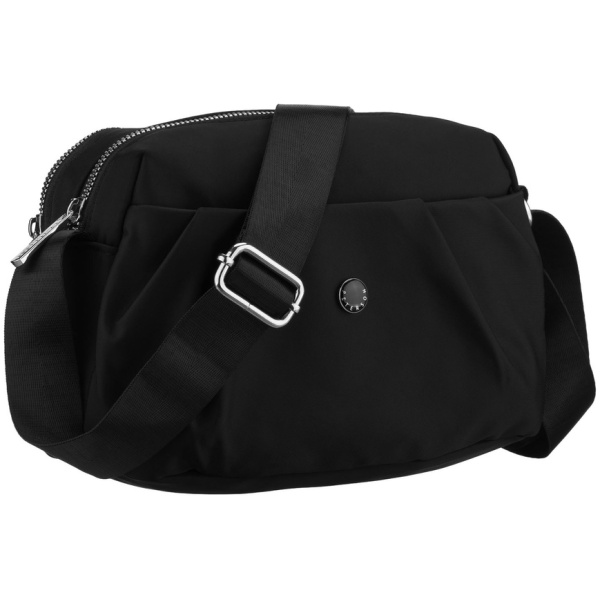 Dámska čierna dvojkomorová crossbody kabelka z polyesteru s vonkajším vreckom