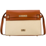Dámska crossbody kabelka Peterson v ecru a hnedej farbe so zapínaním na zips a magnet