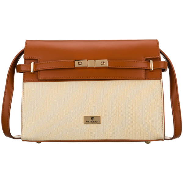 Dámska crossbody kabelka Peterson v ecru a hnedej farbe so zapínaním na zips a magnet