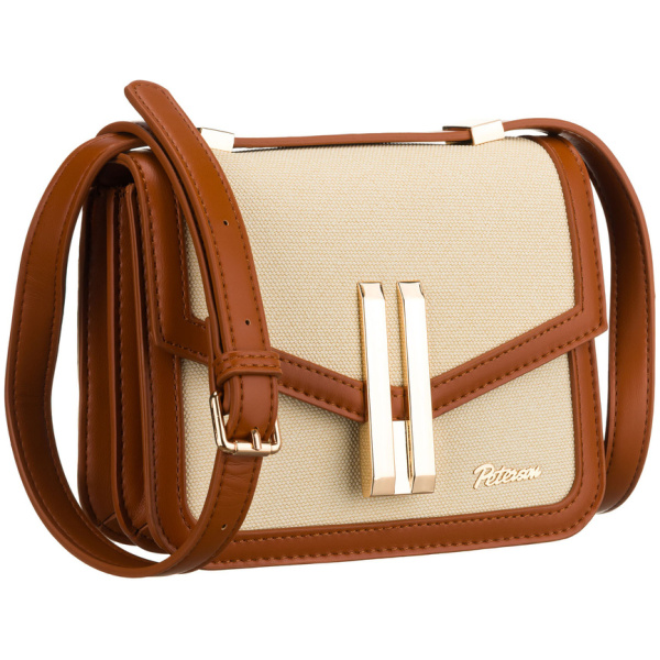 Dámska crossbody kabelka Peterson v odtieňoch ecru a hnedej – dvojkomorová s magnetickým zapínaním