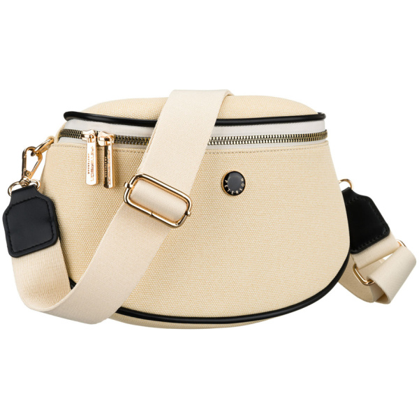 Dámska crossbody kabelka ecru s čiernymi prvkami – moderný dizajn